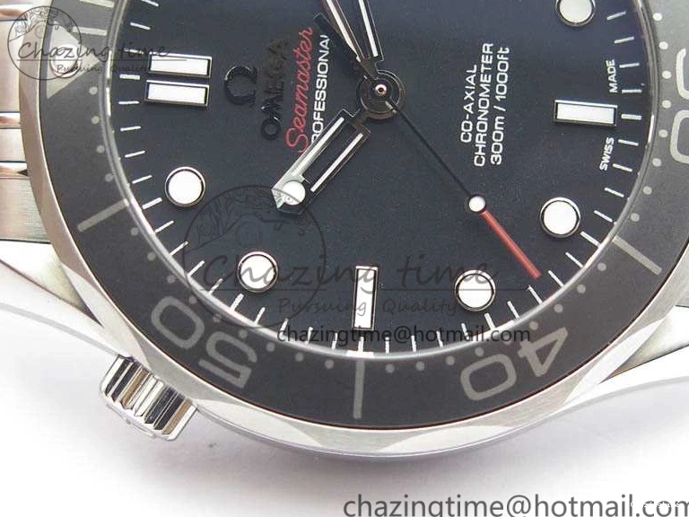 0823 Flexible Seamaster 300M SS OMF 1:1 Best Edition Black Dial Matt Black Ceramic Bezel On SS Bracelet A 8147